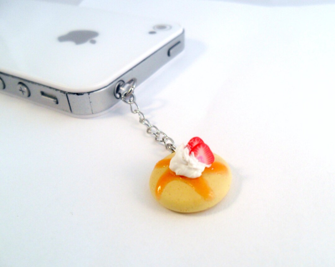 Strawberry Pancake Dust Plug Charm, for iPhone or Smartphone, Kitsch