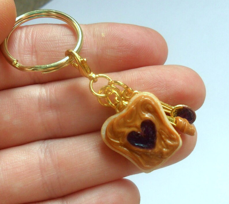 Miniature Food Peanut Butter Jelly Heart Keychain Gold Tone Etsy