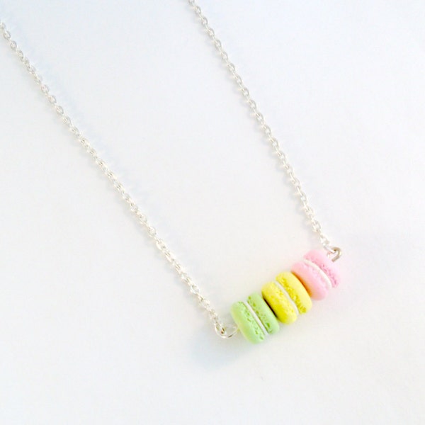 Macaron Trio Necklace, Tiny pastel Macaroons, Choice of Sterling Silver or Stainless Steel Chain, Kitsch, Great Gift, Cute And Kawaii :D