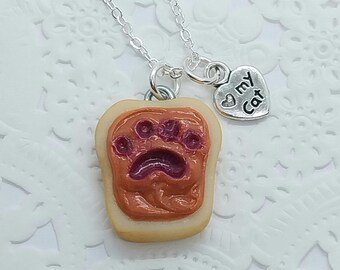 Peanut Butter and Jelly Cat Pet Paw Heart My Cat Necklace, Great Gift <3