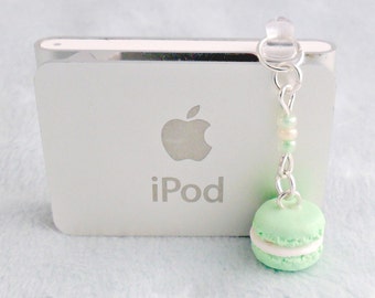 Green Macaron Dust Plug Charm, Phone Charm, For iPhone or iPod, Kitsch Tiny Green Tea Macaroon, Cute And Kawaii :D