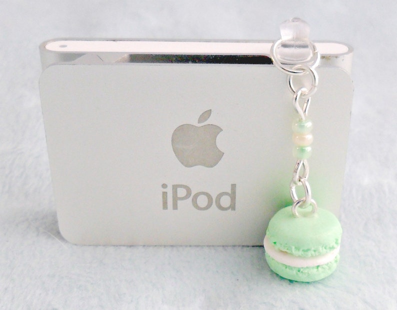 Green Macaron Dust Plug Charm, Phone Charm, For iPhone or iPod, Kitsch Tiny Green Tea Macaroon, Cute And Kawaii :D 