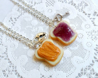 Peanut Butter Jelly Lock & Key Necklace Set, Best Friend's BFF Necklace, Great Gift, Mom, Daughter, Cute :D