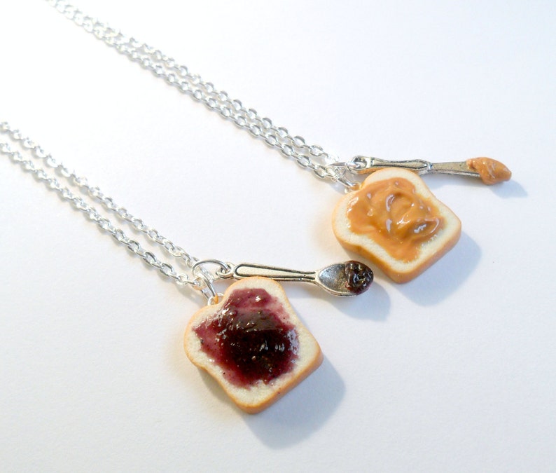 Peanut Butter Jelly Necklace Set, Best Friend's BFF Necklace, Choice of Sterling Silver Chain, Great Gift, Mom, Daughter, Cute :D image 2