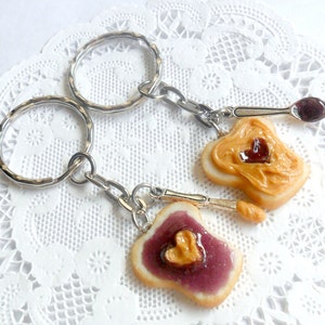 Peanut Butter and Jelly Heart Keychain Set, Grape, With Knife & Spoon, Best Friend's Keychains, Great Gift, Mom, Daughter, Sister, Wife :D image 3