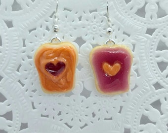 PB&J Peanut Butter Jelly Hearts Earrings, Choice of Sterling Silver Hooks, Great Gift, Bff, Mom, Daughter, Cute :)