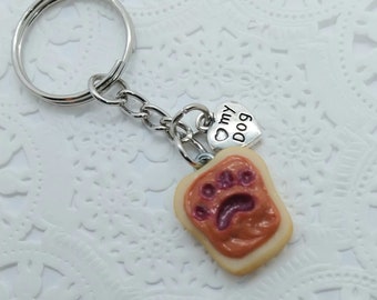 Peanut Butter and Jelly Dog Paw I Love My Dog Keychain, Great Gift :)