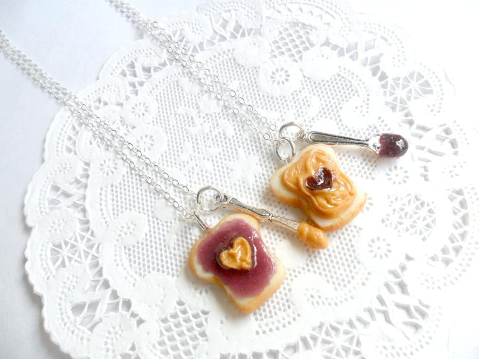 Peanut Butter & Jelly Bread Keychain Set - Cute Couple Matching Keyrings With Spoon & Knife Charms - View #6