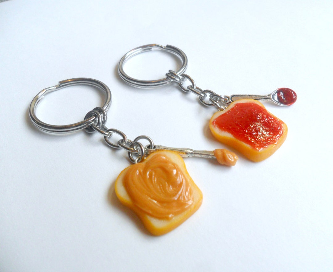 Peanut Butter and Jelly Keychain Set, Strawberry Jelly, With Knife