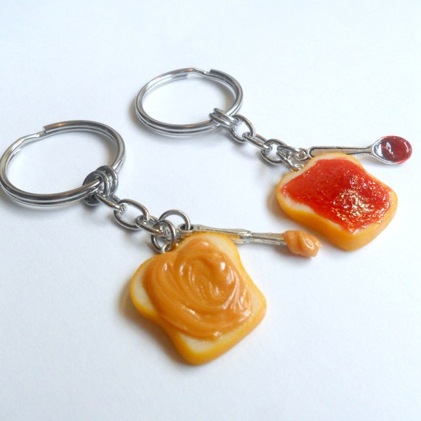 Peanut Butter and Jelly Keychain Set, Strawberry Jelly, With Knife & Spoon, Best Friend's Keychains, Great Gift, BFF, Mom, Daughter, Cute :D