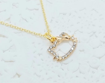 Kawaii Kitty Necklace, Gold Tone, Cute Gift for Mom, Sister, Daughter, Friend! :)