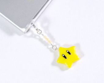 Super Mario Invincibility Star Dust Plug Phone Charm, For iPhone or iPod, Power Up, Cute, Kawaii :D
