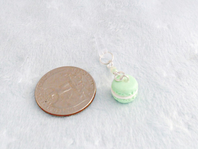 Green Macaron Dust Plug Charm, Phone Charm, For iPhone or iPod, Kitsch Tiny Green Tea Macaroon, Cute And Kawaii :D image 4