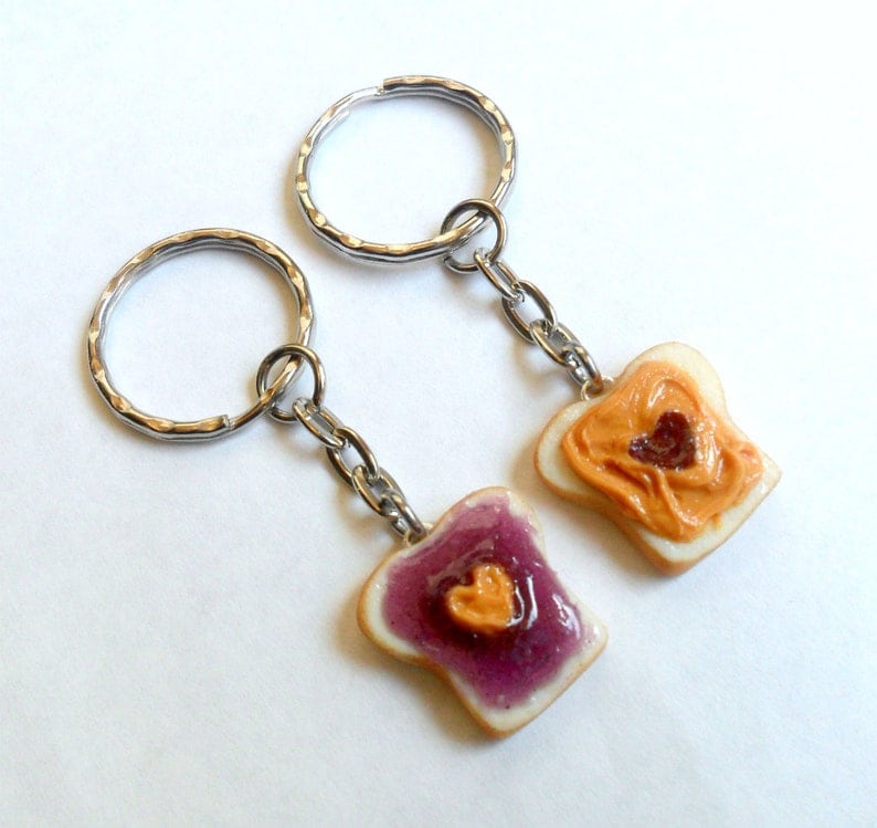 Peanut Butter and Jelly Heart Keychain Set, Grape, Best Friend's Keychains or Phone Charms, Great Gift for Mom, Daughter, Sister, Cute :D image 2