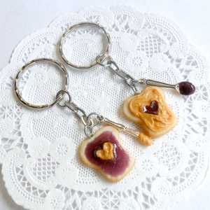 Peanut Butter and Jelly Heart Keychain Set, Grape, With Knife & Spoon, Best Friend's Keychains, Great Gift, Mom, Daughter, Sister, Wife :D image 2