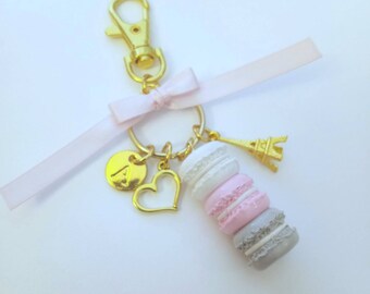 Pastel Macaron Trio Initial Charm, Heart, Eiffel Tower, Purse or Bag Charm, Great Gift, Cute And Kawaii :D