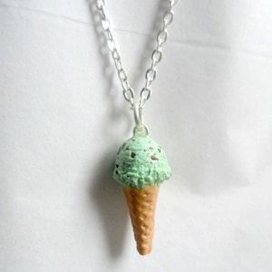 Mint Chip Ice Cream Cone Waffle Cone Necklace, Great Gift, Cute And Kawaii :D