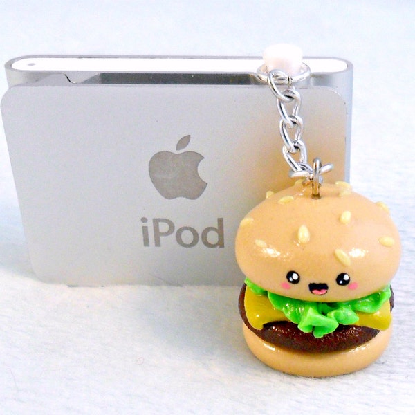 Kawaii Hamburger Charm Dust Plug, Phone Plug, For iPod or iPhone, Great Gift :D