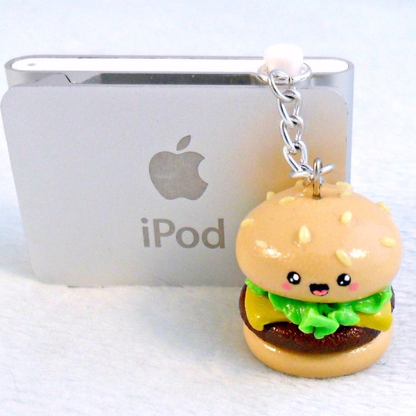Kawaii Cheeseburger Charm: Polymer Clay Phone Plug