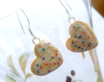 Frosted Heart Sugar Cookie Earrings, Choice of Sterling Silver Hooks, Great Gift, Cute :)