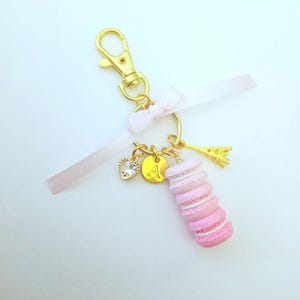 Ombre Pastel Pink Macaron Trio Initial Charm, Crystal Heart, Eiffel Tower, Purse or Bag Charm, Great Gift, Cute!