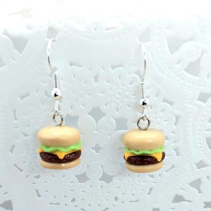 Hamburger Cheeseburger Earrings, Cute :D Choice of Sterling Silver Hooks!