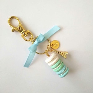 Cake Batter Sprinkles Pastel Macaron Trio Initial Charm, Eiffel Tower, Purse or Bag Charm, Great Gift, Cute And Kawaii :D