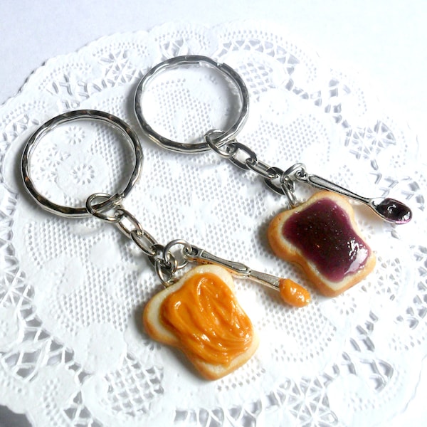 Peanut Butter and Jelly Keychain Set, With Knife & Spoon, Best Friend's Keychains, Great Gift, BFF, Mom, Daughter, Husband, Wife, Cute :D