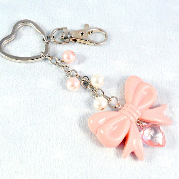 Lolita Pink Bow Heart Keychain, Kawaii Key Chain, Fairy Kei, Princess :)