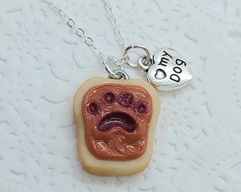 Peanut Butter and Jelly Dog Paw Heart My Dog Necklace, Great Gift <3