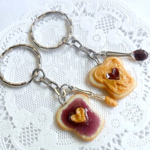 Peanut Butter and Jelly Heart Keychain Set, Grape, With Knife & Spoon, Best Friend's Keychains, Great Gift, Mom, Daughter, Sister, Wife :D image 5