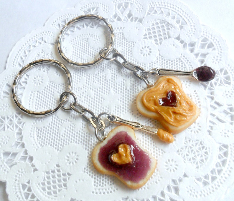 Peanut Butter and Jelly Heart Keychain Set, Grape, With Knife & Spoon, Best Friend's Keychains, Great Gift, Mom, Daughter, Sister, Wife :D image 5