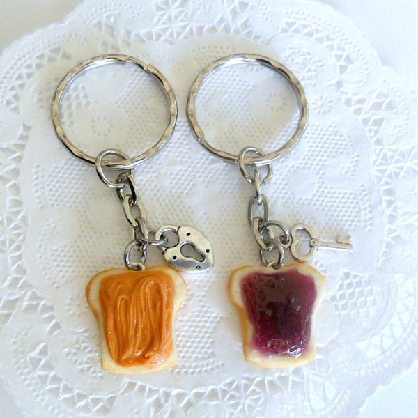 Peanut Butter and Jelly Keychain Set, With Lock & Key, Best Friend's Keychains, Great Gift, Mom, Daughter, Husband, Wife, BFF, Cute :D