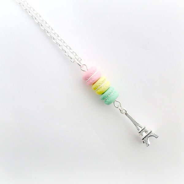 Macaron Trio Eiffel Tower Necklace, Kitsch Tiny pastel Macaroons, Choice of Sterling Silver, Great Gift, Cute And Kawaii :D