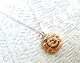 Cinnamon Bun Necklace, Kitsch Tiny Cinnamon Rolls, Choice Of Sterling Silver Chain, Great Gift, Cute And Kawaii :D