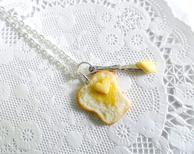 Bread and Butter Heart Necklace or Keychain: Polymer Clay Food Jewelry