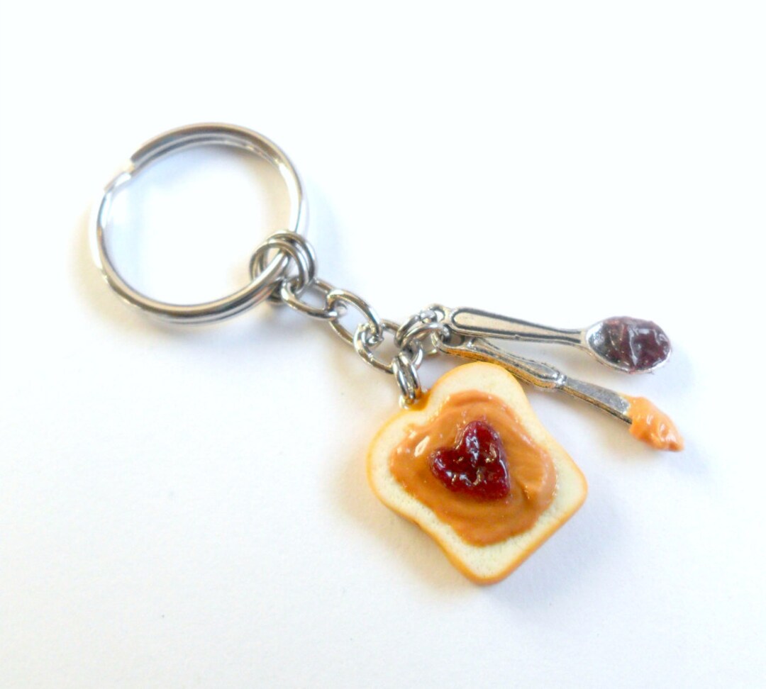 Peanut Butter & Jelly Bread Keychain Set - Cute Couple Matching Keyrings With Spoon & Knife Charms - View #2