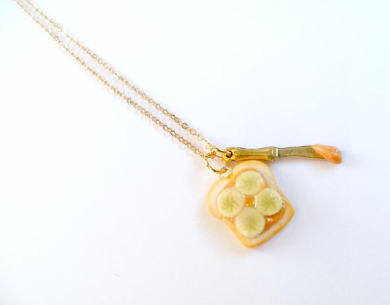 Handmade Polymer Clay Peanut Butter Banana Necklace with Knife Charm