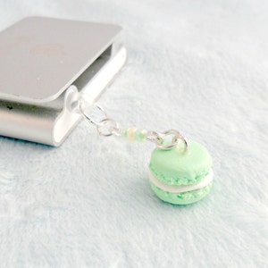 Green Macaron Dust Plug Charm, Phone Charm, For iPhone or iPod, Kitsch Tiny Green Tea Macaroon, Cute And Kawaii :D image 2