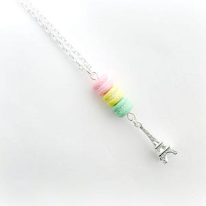 Macaron Trio Eiffel Tower Necklace, Kitsch Tiny pastel Macaroons, Great Gift, Cute And Kawaii :D