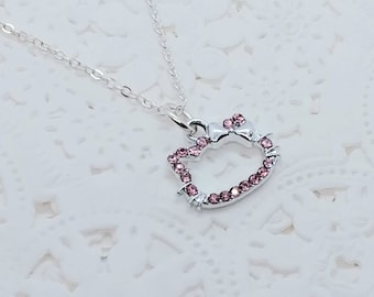 Kawaii Kitty Necklace, Silver Tone, Great Gift, Cute Gift for Mom, Daughter, Friend, Sister! :)