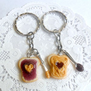 Peanut Butter and Jelly Heart Keychain Set, Grape, With Knife & Spoon, Best Friend's Keychains, Great Gift, Mom, Daughter, Sister, Wife :D image 4