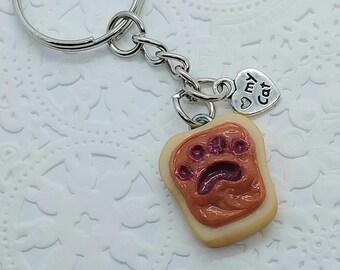 Peanut Butter and Jelly Cat Paw I Love My Cat Keychain, Great Gift :)