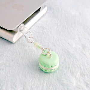 Green Macaron Dust Plug Charm, Phone Charm, For iPhone or iPod, Kitsch Tiny Green Tea Macaroon, Cute And Kawaii :D image 3