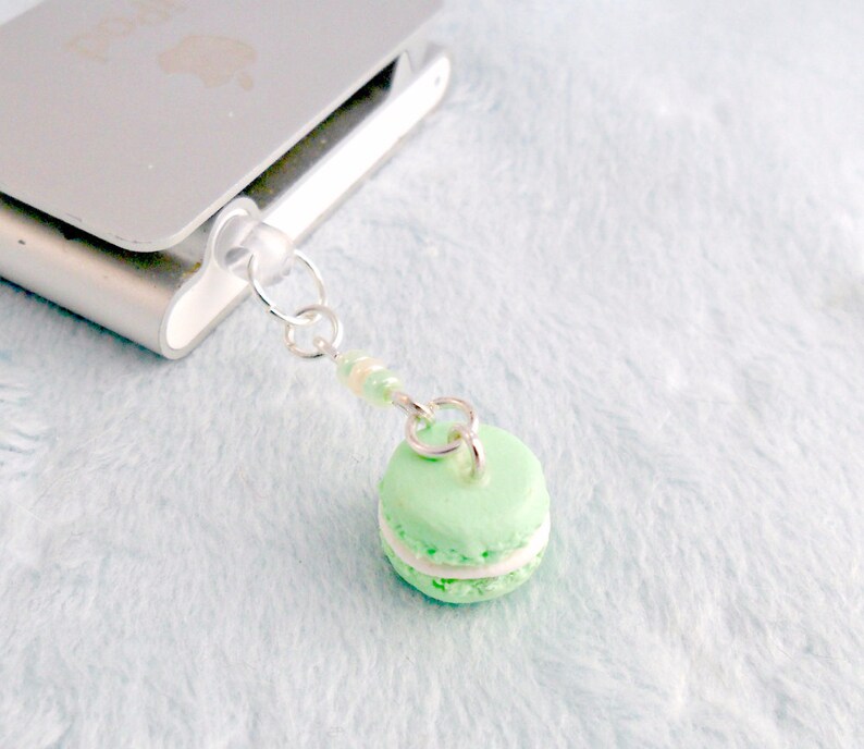 Green Macaron Dust Plug Charm, Phone Charm, For iPhone or iPod, Kitsch Tiny Green Tea Macaroon, Cute And Kawaii :D image 3