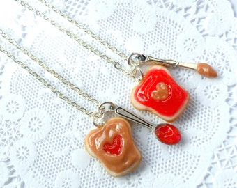 Peanut Butter And Jelly Heart Necklace Set, Strawberry Jelly, Best Friend's BFF Necklace, Great Gift, Mom, Daughter, Cute :D
