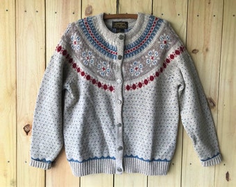 Vintage 90/'s Eddie Bauer Nordic Knit Wool Cardigan