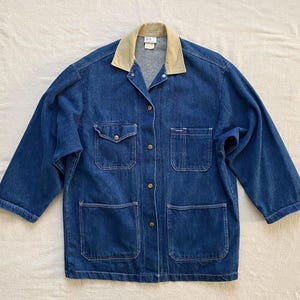 Vintage 90s Denim Chore Coat Jean Jacket, Avon Fashions, Women&#39;s Size Medium, Relaxed Oversize Fit, Utility Workwear