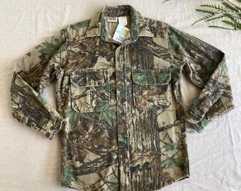 90s Realtree Camo Chamois Flannel Shirt, Men's Small, Long Sleeve Button Up, Camouflage Hunting Shirt, Five Brothers