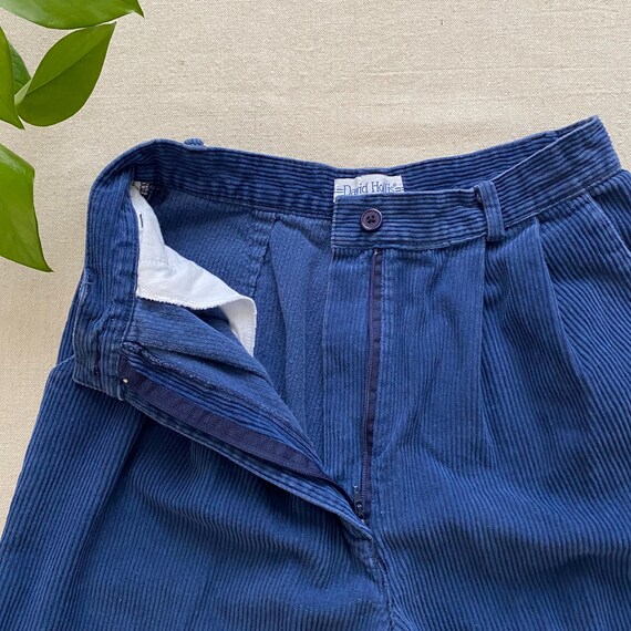 Vintage 90s Blue Corduroy High Waisted Shorts, Pleated Front